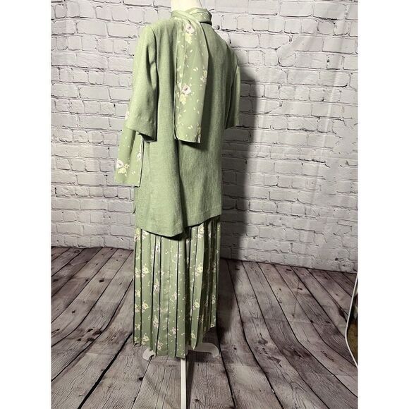 Leslie Fay Vintage 3 Pc Skirt Blazer Scarf Green - Picture 6 of 16